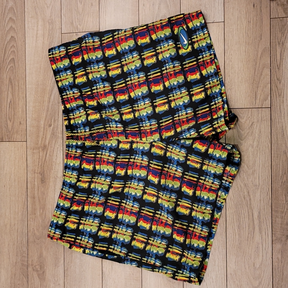 NIKE‎ Black Multicolor Abstract Mens Sz XXL Swim Trunks Shorts VINTAGE 90s